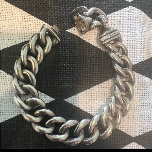 DAVID YURMAN Curb Chain Sterling Silver & Diamond Buckle Bracelet. EUC. RARE! - Picture 2 of 9